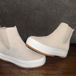 Keds Cream Ankle Booties with Platform Sole